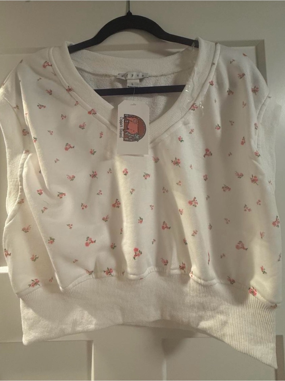 Floral Cropped Sweatshirt Top - white with Pink Floral